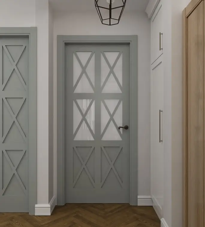 Olkun Konut, özel imalat iç kapı, çapraz kayıtlı lake panel detayı